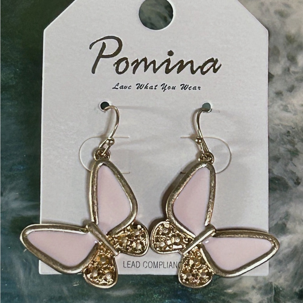 Pomina Gold and Pink Butterfly Earrings
